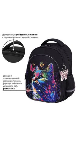 Рюкзак BRAUBERG OPTIMA, 2 отделения, с брелоком, "Butterfly catcher", СВЕТЯЩИЙСЯ, 36х27х18 см, 272097