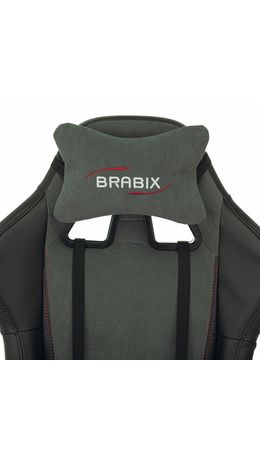 Кресло компьютерное BRABIX "Striker GM-121", синхромеханизм, 2 подушки, экокожа/велюр, черное/серое, 532961