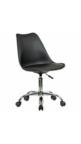 Кресло стул BRABIX "Eames MG-310 CH", хром, пластик черный, экокожа черная, 532925