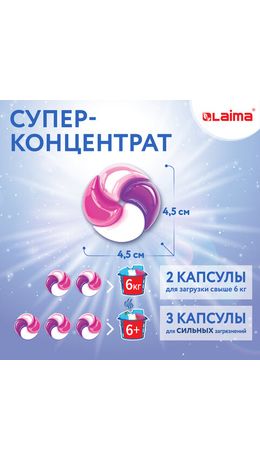 Капсулы для стирки большие концентрат 4 в 1, с кондиционером, "Магия сакуры", 60 шт., LAIMA, 608877
