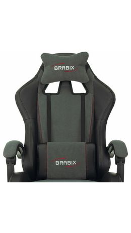 Кресло компьютерное BRABIX "Striker GM-121", синхромеханизм, 2 подушки, экокожа/велюр, черное/серое, 532961