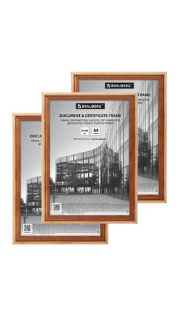 Рамка 21*30см небьющаяся, КОМПЛЕКТ 3шт, багет 20мм дерево, BRAUBERG Business, цвет светлое дерево, 391353