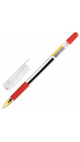 Ручка шариковая с грипом BRAUBERG "X-ONE", КРАСНАЯ, корпус прозрачный, узел 0,5 мм, линия письма 0,35 мм, 143989
