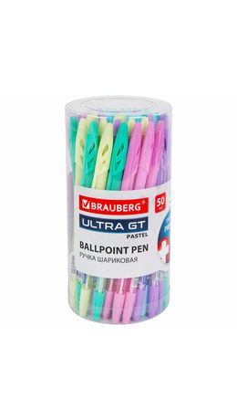 Ручка шариковая с грипом BRAUBERG "ULTRA GT PASTEL", СИНЯЯ, корпус ассорти, линия 0,35 мм, 144053