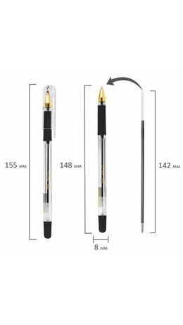 Ручка шариковая с грипом BRAUBERG "X-ONE", ЧЕРНАЯ, корпус прозрачный, узел 0,5 мм, линия письма 0,35 мм, 143988