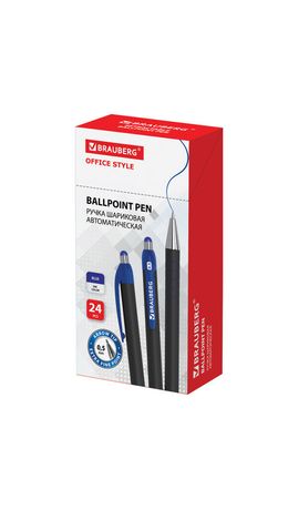 Ручка шариковая автоматическая BRAUBERG "Office Style", СИНЯЯ, корпус черный, пишущий узел 0,5 мм, линия письма 0,3 мм, 144222