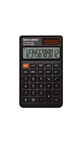 Калькулятор карманный BRAUBERG CX-102C-BK (76x126 мм), 12 разрядов, двойное питание, ЧЕРНЫЙ, 272647