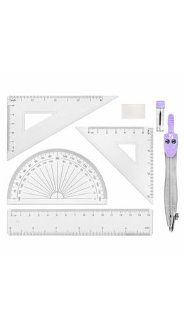 Готовальня BRAUBERG SCHOOL KIT, 8 предметов, циркуль 115 мм, чертежные принадлежности, лавандовый цвет, 210703