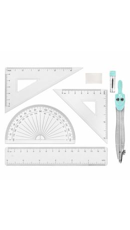 Готовальня BRAUBERG SCHOOL KIT, 8 предметов, циркуль 115 мм, чертежные принадлежности, мятный цвет, 210705