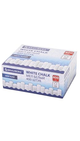 Мел белый круглый мягкий, 400 штук, BRAUBERG, картонная упаковка, 272770