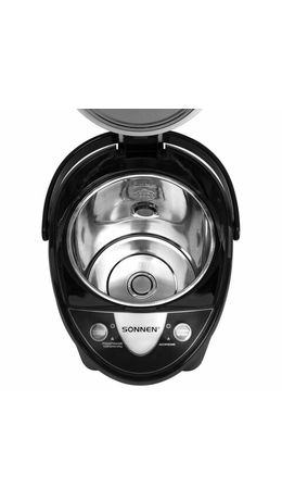 Термопот SONNEN TP-38, 4 л, 900 Вт, 1 температурный режим, 3 режима подачи воды, сталь, черный/серебро, 456710