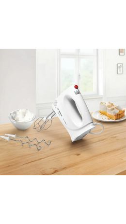 Миксер BOSCH MFQ3010, 300 Вт, 2 скорости, 2 венчика, 2 крюка для теста, белый