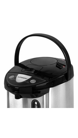 Термопот SONNEN TP-38, 4 л, 900 Вт, 1 температурный режим, 3 режима подачи воды, сталь, черный/серебро, 456710