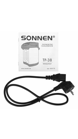 Термопот SONNEN TP-38, 4 л, 900 Вт, 1 температурный режим, 3 режима подачи воды, сталь, черный/серебро, 456710