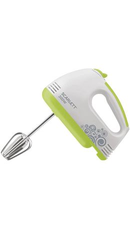 Миксер SCARLETT SC-HM40S05, 300Вт, 7 скоростей, 2 венчика, 2 крюка для теста, белый