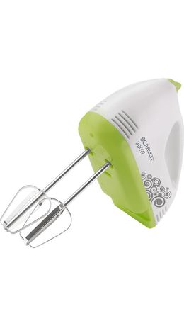 Миксер SCARLETT SC-HM40S05, 300Вт, 7 скоростей, 2 венчика, 2 крюка для теста, белый