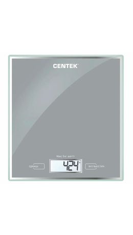 Весы кухонные CENTEK CT-2462 SILVER, электронный дисплей, max вес 5 кг, тарокомпенсация, стекло, CT-2462 Silver