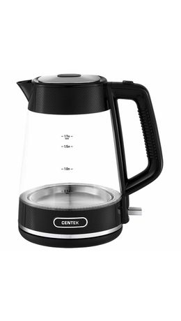 Чайник CENTEK CT-1014, 1,7 л, 2200 Вт, закрытый нагревательный элемент, стекло, черный, CT-1014 Black