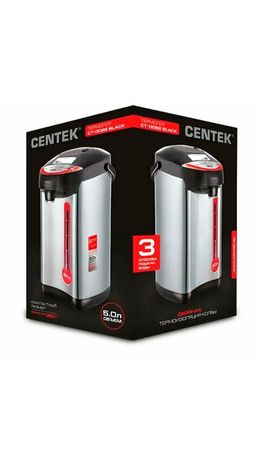 Термопот на 5 литров, 3 режима подачи воды, CENTEK CT-0082, 850 Вт, 1 температурный режим, пластик/сталь, черный, CT-0082 Black