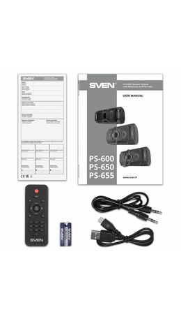 Колонка портативная SVEN PS-655, 50 Вт, TWS, Bluetooth, FM, USB, microSD, LED-дисплей, пульт, черная, SV-020163