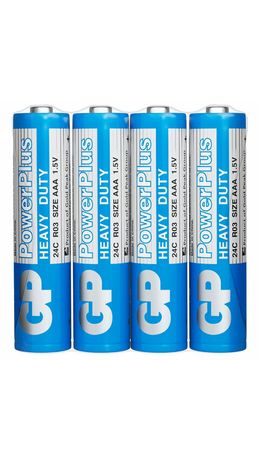 Батарейки КОМПЛЕКТ 4 шт., GP PowerPlus AAA (R03, 24G), солевые, мизинчиковые, в пленке, 24CEBRA-2S4