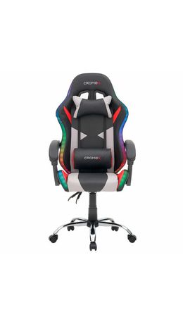 Кресло компьютерное CROMEX "Quantum GM-155 RGB", подсветка, две подушки, экокожа, черное/красное/серое, 532955