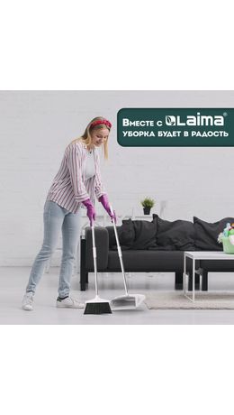Совок для мусора + щетка на длинных рукоятках 77 см (металл), бело-серый, разборный, LAIMA, 608947