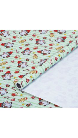 Бумага упаковочная мелованная BIG SIZE новогодняя "Гномики", 0,7х10 м, ЗОЛОТАЯ СКАЗКА, 592195