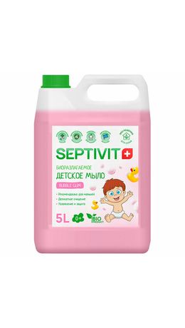 Мыло жидкое детское гипоаллергенное 5 л, SEPTIVIT "Bubble gum", биоразлагаемое