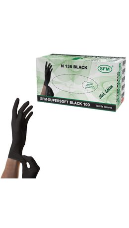 Перчатки нитриловые смотровые SFM Supersoft N136, 100 пар (200 шт.), размер L (большой), черные