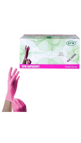 Перчатки нитриловые смотровые SFM Supersoft PINK, 100 пар (200 шт.), размер L (большой), розовые