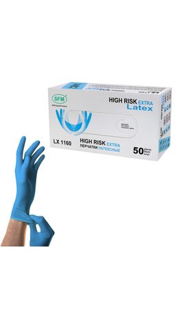 Перчатки латексные смотровые сверхпрочные SFM HIGH RISK LX 1160, 25 пар (50 шт.), размер S (малый)