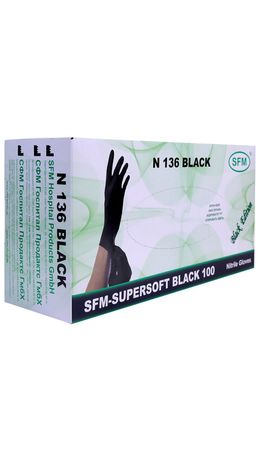 Перчатки нитриловые смотровые SFM Supersoft N136, 100 пар (200 шт.), размер L (большой), черные