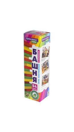 Игра настольная "ЦВЕТНАЯ БАШНЯ", 54 окрашенных деревянных блока + кубик, BRAUBERG HOBBY, 665493