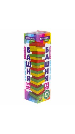 Игра настольная "ЦВЕТНАЯ БАШНЯ", 54 окрашенных деревянных блока + кубик, BRAUBERG HOBBY, 665493