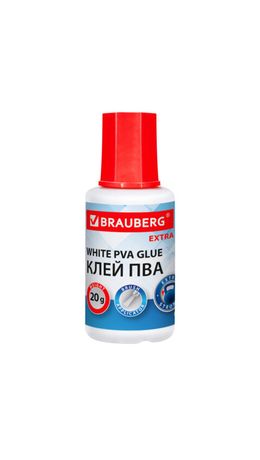 Клей ПВА УСИЛЕННЫЙ 20 г с кисточкой (бумага, фотографии, картон, дерево), BRAUBERG Extra, 272998