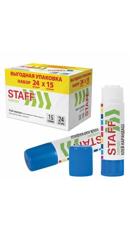 Клей-карандаш 15 г., ВЫГОДНАЯ УПАКОВКА, КОМПЛЕКТ 24 ШТУКИ, STAFF EVERYDAY, 273017