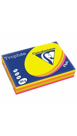 Бумага цветная CLAIREFONTAINE, А4, 80 г/м2, 500 л. (4 цв. x 125 л.), микс неон, Франция, 1705SC