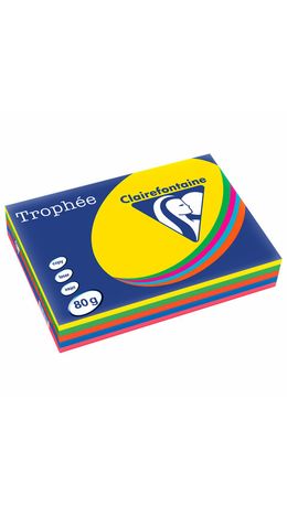 Бумага цветная CLAIREFONTAINE, А4, 80 г/м2, 500 л. (5 цв. x 100 л.), микс интенсив, Франция, 1704SC