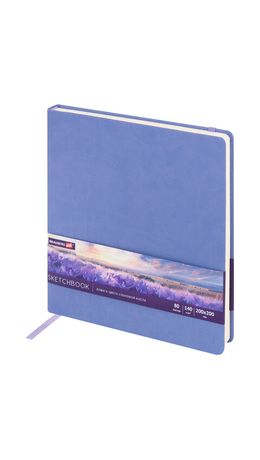 Скетчбук, слоновая кость 140 г/м2 200х200 мм, 80 л., КОЖЗАМ, резинка, BRAUBERG ART CLASSIC, пастель сиреневый, 116881