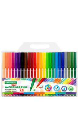 Фломастеры BRAUBERG KIDS КЛАССИЧЕСКИЕ 24 цвета, вентилируемый колпачок, ПВХ-упаковка, 152602