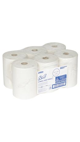 Полотенца бумажные рулонные KIMBERLY-CLARK Scott, КОМПЛЕКТ 6шт, Slimroll, 190м, белые, арт. 6697