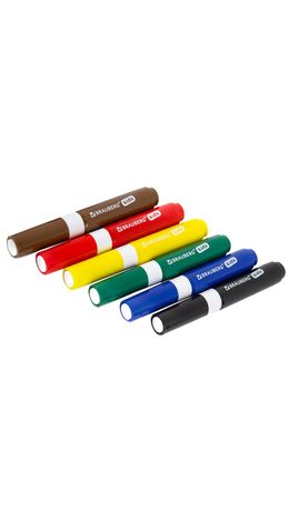 Фломастеры суперсмываемые толстые для малышей BRAUBERG KIDS, 6 цветов, ПВХ-упаковка, 152604