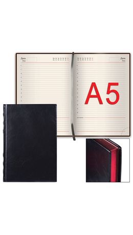 Ежедневник BRAUBERG недатированный, А5, 138х213 мм, "Black Jack", "старинная кожа", черный, красный срез, 123844