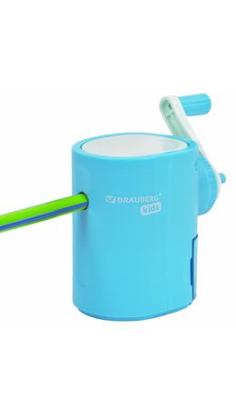 Точилка механическая BRAUBERG KIDS, для простых и цветных карандашей, корпус голубой, крепление к столу, 272005