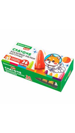 Восковые мелки фигурные BRAUBERG KIDS "РАКЕТА", НАБОР 36 цветов + НАКЛЕЙКИ В ПОДАРОК, 273084