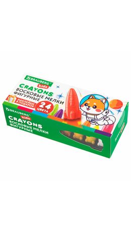 Восковые мелки фигурные BRAUBERG KIDS "РАКЕТА", НАБОР 24 цвета + НАКЛЕЙКИ В ПОДАРОК, 273083