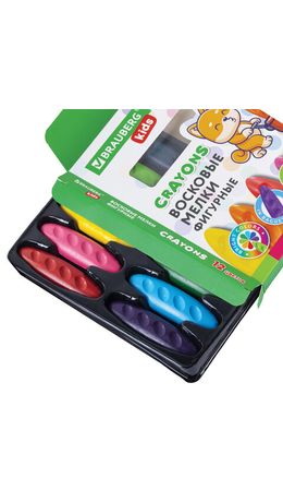 Восковые мелки фигурные BRAUBERG KIDS "Батоны", 12 цветов, 273093