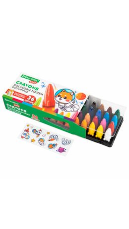 Восковые мелки фигурные BRAUBERG KIDS "РАКЕТА", НАБОР 36 цветов + НАКЛЕЙКИ В ПОДАРОК, 273084