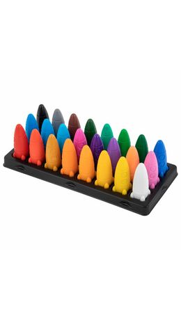 Восковые мелки фигурные BRAUBERG KIDS "РАКЕТА", НАБОР 24 цвета + НАКЛЕЙКИ В ПОДАРОК, 273083